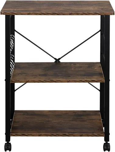 Vista 4 de Carrito de microondas de cocina de 3 niveles, soporte para microondas con ruedas, carrito de café con almacenamiento, estante rodante