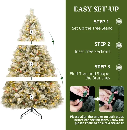 Vista 6 de Árbol de Navidad preiluminado flocado de 6 pies con agujas de Pino flocado