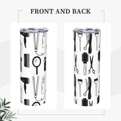 Vista 2 de Vaso de peluquería con tapa, vasos rectos de 20 onzas, regalos para estilista, regalo de peluquería para hombres y mujeres, taza de café aislada