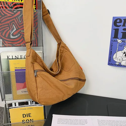Vista 6 de Bolso cruzado de lona para mujer, bolso de hombro casual, bolsa de mano, bolsa de mensajero, bolsa cruzada para la escuela y el trabajo