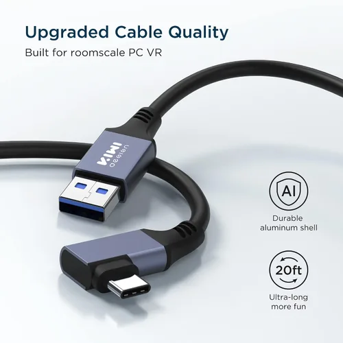 Vista 2 de KIWI design Cable de enlace de 20 pies compatible con Quest 21Pro y Pico 4, 3.0, accesorios de cable de enlace para auriculares de PC VR