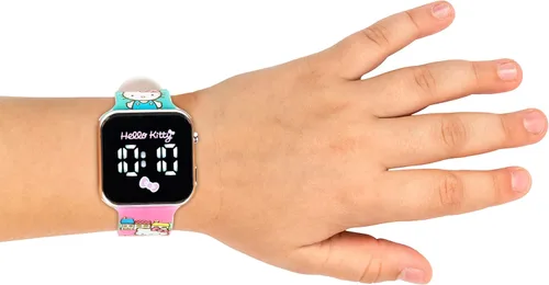 Vista 3 de Reloj Hello Kitty Kids con pantalla táctil LED de Hello Kitty con arte de personajes de Sanrio y correa con escena de la ciudad, pantalla digital