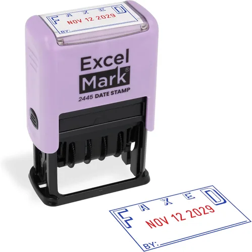 Vista 42 de ExcelMark 2445 Sello de fecha con texto – tinta azul y roja (montaje gris, aprobado)
