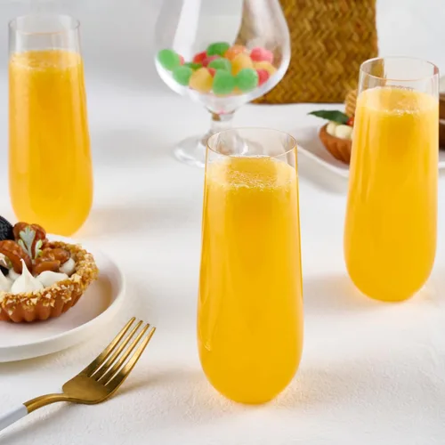 Vista 6 de FOCUSLINE Paquete de 24 Copas de Champán de Plástico Transparente de 9 Oz, Copas de Champán de Plástico Sin Tallo Transparentes, Vasos para Brindis
