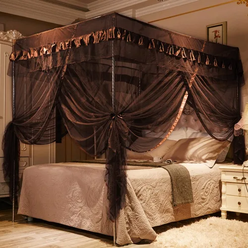 Vista 26 de Mengersi Cortina para Dosel de Cama Princesa, con 4 Esquinas, Dosel con Mosquitero para Cama de Princesa (Blanco, Doble)