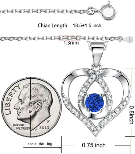 Vista 6 de ITS4YEO 925 Sterling Silver Love Heart Birthstone Necklaces Silver Necklace Zircon Pendant Necklaces for Women Jewelry Gift for Women Wife Girls Her