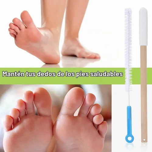 Vista 7 de Yaomiao Juego de 2 cepillos de mango largo para dedos de los pies de 15.75 pulgadas, cepillo de toalla de pie de madera con fundas de secado suaves