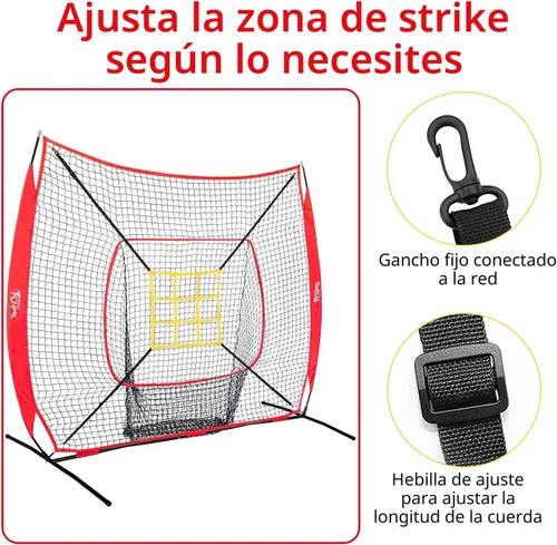 Vista 5 de Red de béisbol de 7×7 pies, red de lanzamiento con objetivo de zona de strike, red de práctica de béisbol y sóftbol con marco de arco resistente