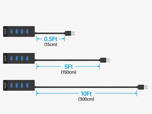 Vista 7 de Hub USB 3.0 de 4 puertos para escritorio, concentrador USB de 5 Gbps, adaptador multipuerto USB, divisor USB con cable de 5 pies de largo
