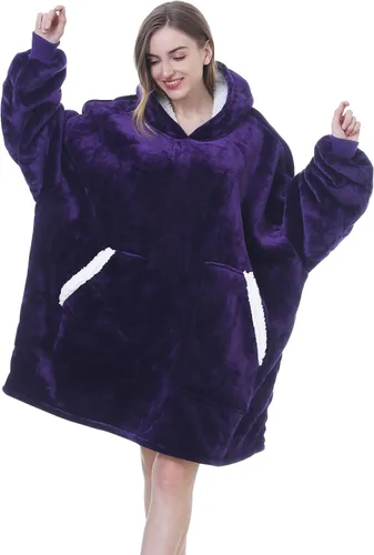 Vista 14 de Kipswiza Manta Ponible con Capucha para Mujeres y Hombres, Sudadera de Mantas con Capucha de Sherpa Suave y Acogedora Extragrande como Regalos
