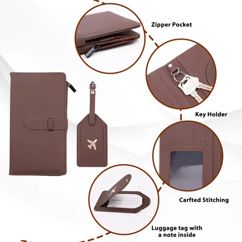 Vista 4 de Cartera de viaje con bloqueo RFID multiuso para pasaporte, Marrón, Classic