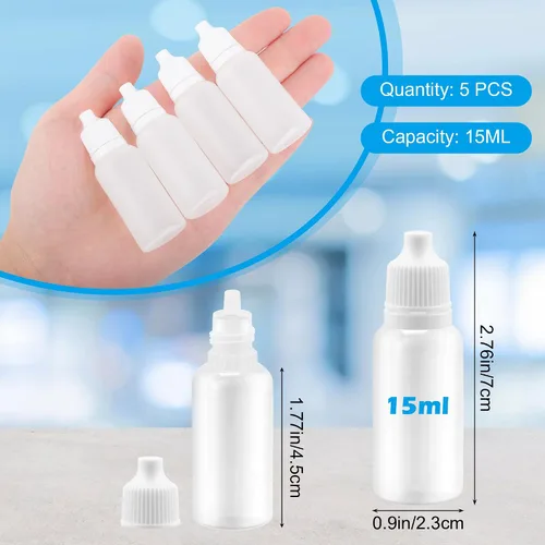 Vista 2 de AHIER Botella cuentagotas de plástico de 15 ml, botella cuentagotas para ojos, botella cuentagotas de plástico vacía y exprimible con tapa (5)