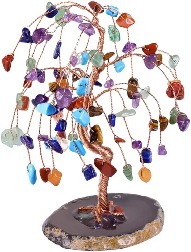 Vista 7 de Rockcloud Árbol de cristal de amatista, cuarzo rosa y aguamarina para decoración de oficina en casa, ágata natural, base de geoda bonsái, árbol