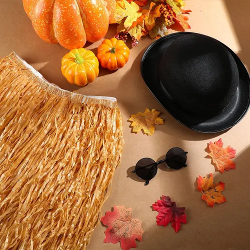 Vista 6 de Newcotte El juego de 10 piezas de falda Luau Hula para lentes de sol incluye 6 faldas de césped natural hawaiano, 2 piezas de sombrero negro Bowler