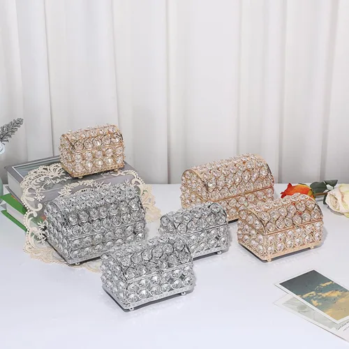 Vista 7 de Hipiwe Joyero de cristal grande dorado con tapa, organizador de joyas con espejo, caja de recuerdos, aretes, anillos, caja de joyería decorativa