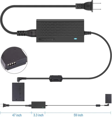 Vista 2 de ACK-E12 Adaptador de corriente LP-E12 Kit de batería simulada con cable para cámaras Canon EOS M, M2, M10, M50, M50 Mark II, M100, M200, Kiss M, M2