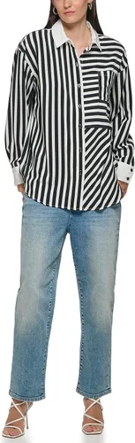 Vista 2 de Karl Lagerfeld Paris Womens Soft Long Sleeve Stripe Everyday Fashion Sport Blouse