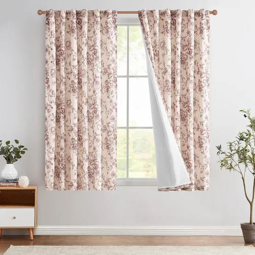 Vista 55 de Jinchan Cortinas de Mezcla de Lino con Estampado Floral para Sala de Estar, 84 Pulgadas de Largo, Cortinas con Bolsillo para Varilla y Tab Trasera