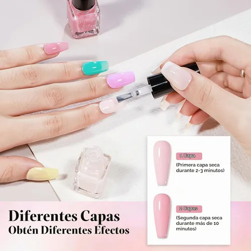 Vista 6 de Juego de esmaltes de uñas de secado rápido, 24 esmaltes de uñas regulares Juego de regalo para mujer de larga duración, color blanco, nude, rosa