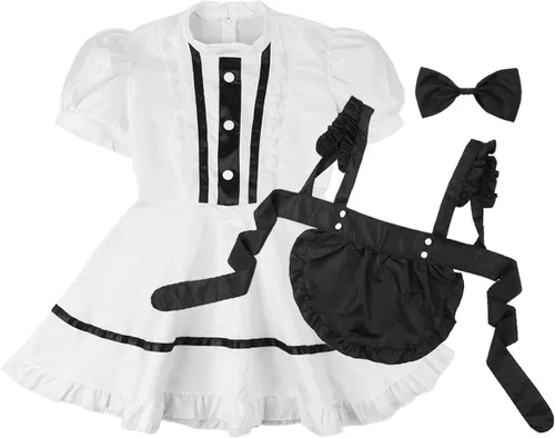 Vista 6 de Disfraz de sirvienta francesa para mujer, con mangas abombadas, delantal, disfraz de Halloween y cosplay