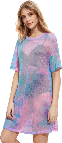 Vista 3 de MakeMeChic Vestido de malla transparente para mujer, para cubrir el traje de baño de playa