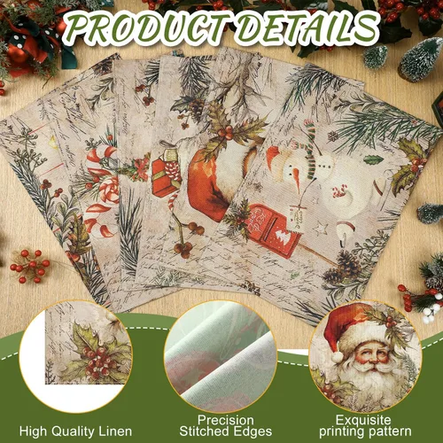Vista 3 de Hushee - Juego de 6 manteles individuales de Navidad, 30 x 45 cm, manteles individuales lavables para mesa de comedor, manteles navideños