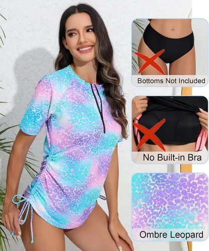 Vista 3 de Halcurt Camiseta de protección con media cremallera para mujer, con protección UPF 50, camiseta de surf