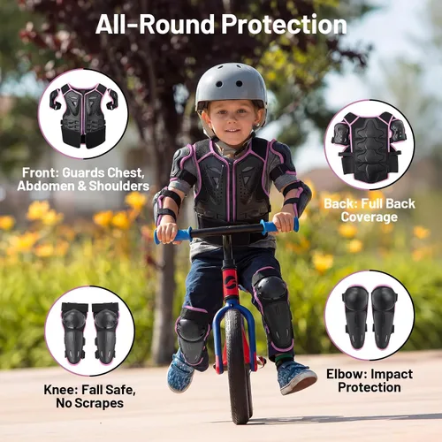 Vista 5 de Conjunto de casco de motocross y armadura corporal para jóvenes, equipo de seguridad de motocross ATV de 4 a 14 años con gafas, guantes, rodilleras