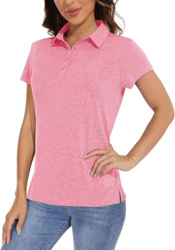 Vista 2 de TACVASEN Polo para mujer, manga corta, golf, secado rápido, UPF 50+, protección solar, ligera, cuello con 4 botones