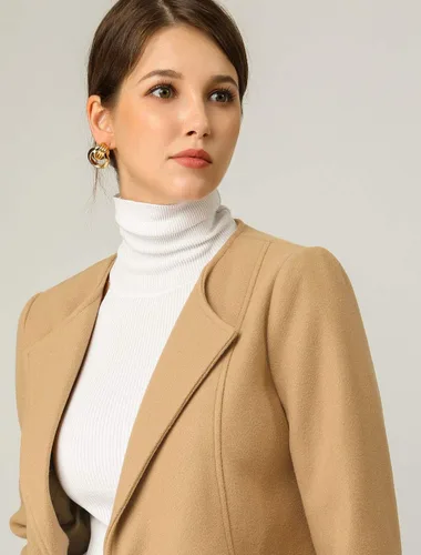 Vista 3 de Allegra K Abrigo largo de invierno para mujer, sin cuello, minimalista, para trabajo