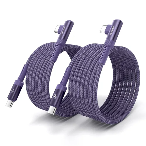 Vista 17 de Cable de carga USB C a USB C (3.3 pies, paquete de 2), cable de carga tipo C de 60 W, cable de carga rápida de ángulo recto USBC a USBC para iPhone