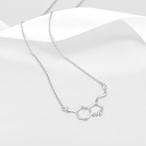 Vista 5 de LUHE Collar de molécula de serotonina de plata esterlina, pulsera, collar de molécula de cafeína para mujer