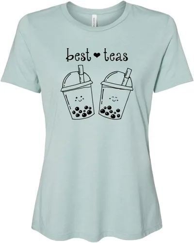 Vista 7 de Cute Women's Screen Printed Crew Neck Tee, Shirts With Sayings, Dusty Blue or Olive