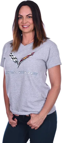 Vista 2 de JH DESIGN GROUP Camiseta Chevy Corvette C7 Emblem Mujer Negro Rojo Heather-Gris