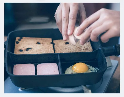 Vista 5 de CapriTech Sartén de hierro fundido con 3 secciones para desayuno, sartén con 2 asas de asistencia para estufa de gas y cocina de inducción