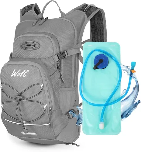Vista 7 de WOLT Mochila de hidratación 18L para senderismo, mochila de agua con bolsa de agua de 2L para hombres y mujeres, paquete de hidratación para correr