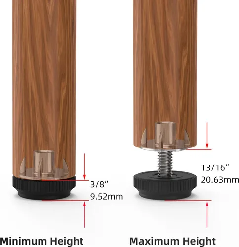 Vista 3 de ONEHOME Paquete de 8 niveladores de patas de muebles de acero inoxidable 5/16-18 con rosca ajustable, niveladores deslizantes atornillados con kit