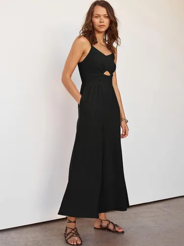 Vista 7 de ANRABESS - Mono de verano con recorte, tirantes delgados para mujer, cuello en V, cintura alta, fruncida, pierna ancha, con bolsillos