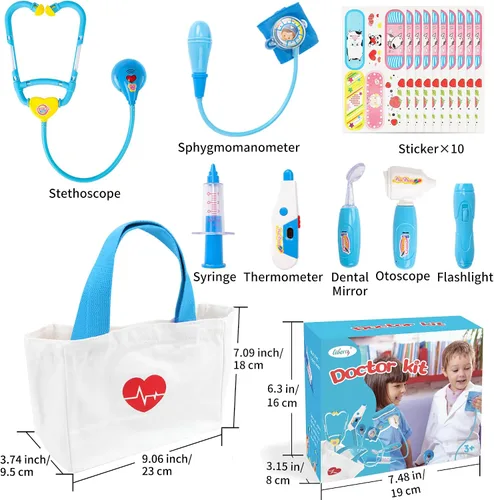 Vista 6 de Liberry Kit médico para niños pequeños de 3 a 5 años, 18 piezas, bolsa de doctor para niños, juguetes de simulación, kit médico duradero
