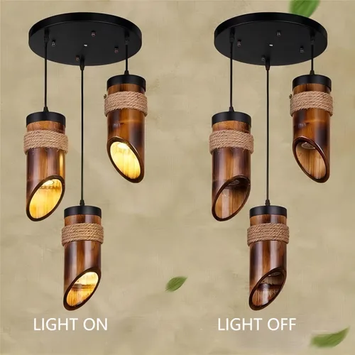 Vista 6 de LIGHTLAND Luces colgantes rústicas de bambú, 12 pulgadas, paquete de 3 para comedor, sala de té zen, estilo retro