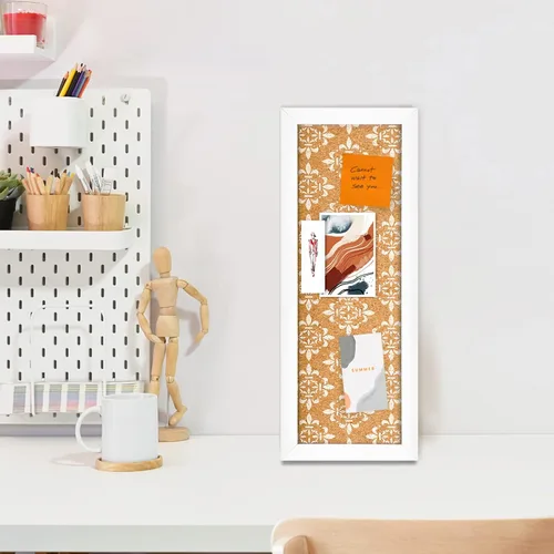 Vista 3 de Tablón de corcho decorativo largo para paredes, tablero de anuncios con estampado floral, tablero de visión con marco blanco para oficina, escuela