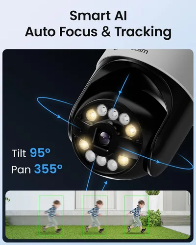 Vista 4 de Loocam PoE Sistema de Cámara de Seguridad Inalámbrico 4K con 8CH NVR 1TB HDD Wi-Fi 6 Tech, 4K UHD Wireless Cameras, 355° Pan 95° Tilt, Light &