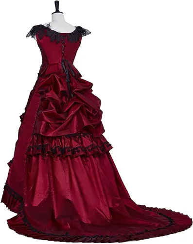 Vista 6 de Vestido de novia gótico victoriano para mujer, vestido largo renacentista vintage, vestido de baile steampunk, vestido de noche