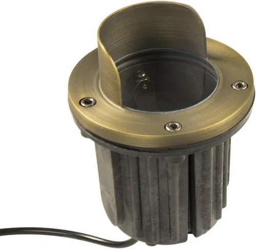 Vista 12 de Luz de pozo de latón de 12 V (parte superior abierta) con bombilla LED MR16 blanca cálida de 5 W 2700 K para iluminación de paisaje de bajo voltaje
