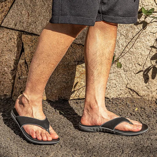 Vista 7 de Sandalias ortopédicas para fascitis plantar para hombres con soporte de arco, sandalias de tanga para interiores y exteriores, para hombres