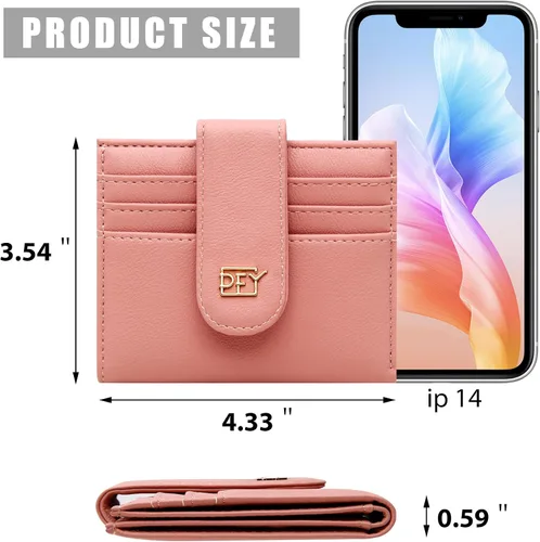 Vista 5 de Badiya Billeteras pequeñas para mujer, plegable, multitarjeta, delgada, tarjetero con cremallera, Rosado, Minimalista