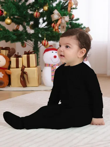 Vista 4 de GUISBY Pijama de rayón de bambú para bebé, manga larga suave con cremallera de 2 vías