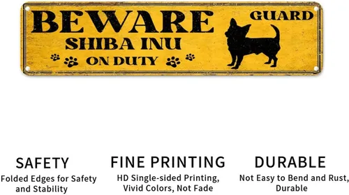 Vista 3 de Beware of Dog Metal Sign Beware Shiba Inu On Duty Metal Sign Customized Warning Dog Sign Funny Security Sign Vintage Rustic Wall Art Novelty Wall