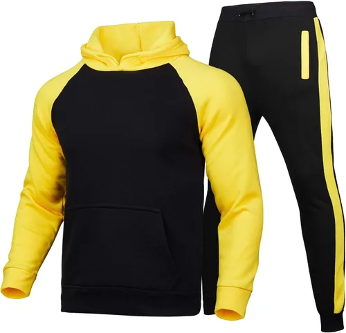 Vista 2 de Conjunto deportivo de 2 piezas para hombre, sudadera casual con capucha para hombre, atlético, deportivo, manga larga, conjunto de traje para trotar