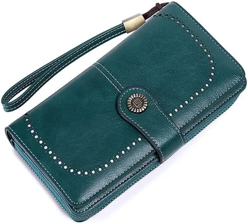 Vista 4 de Earnda Billetera para mujer tarjetero de cuero de gran capacidad para tarjetas de crédito RFID Azul_008 Casual